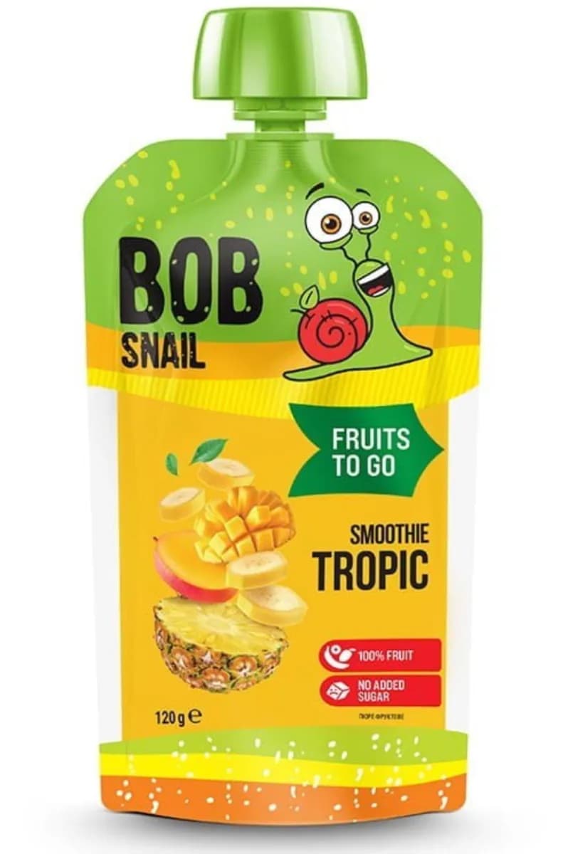 BOB SNAIL Smoothie TROPIC banan - ananas - mango bez dodatku cukru 120 g - zdjęcie 1