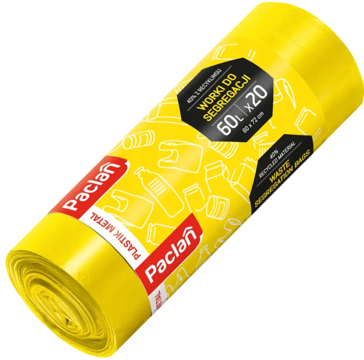 Paclan Worki do segregacji plastik żółty 60L 20 sztuk - zdjęcie 1