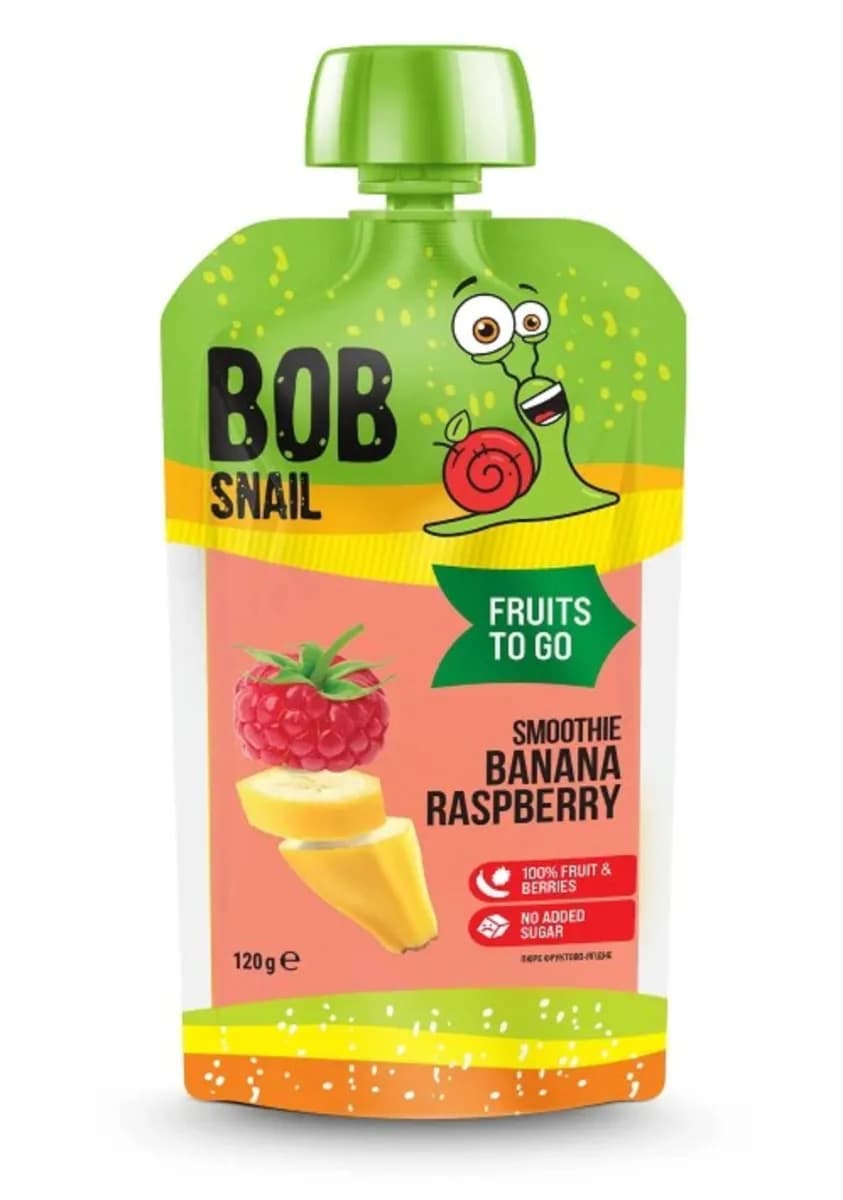 BOB SNAIL Smoothie banan - malina bez dodatku cukru 120 g - zdjęcie 1