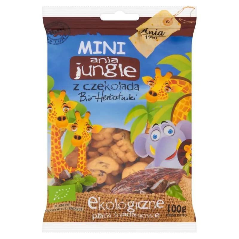 Bio Ania Ciastka Z Czekoladą Mini Jungle BIO-Herbatniki 100 g - zdjęcie 1