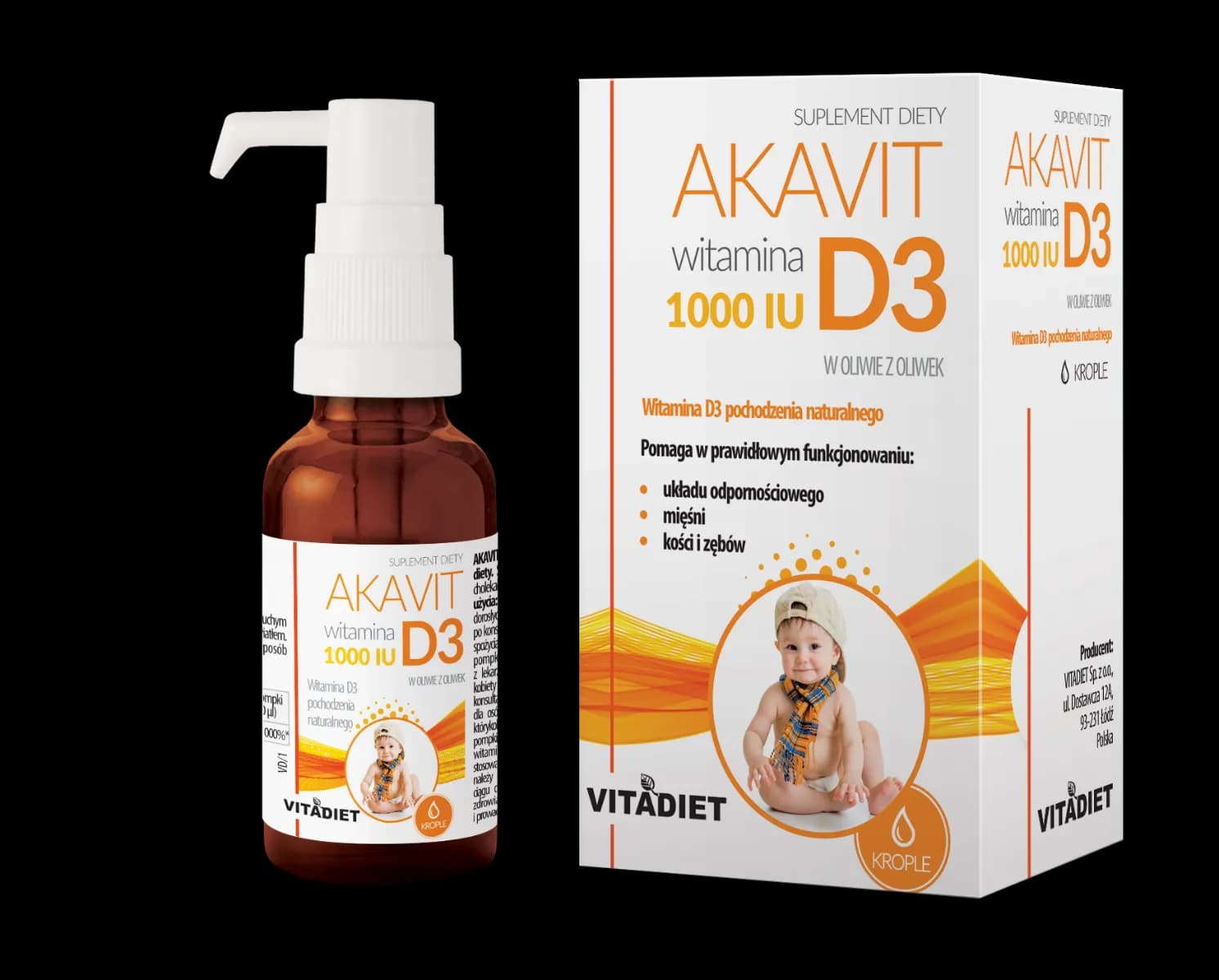 VITADIET AKAVIT Witamina D3 1000 IU krople 29,4 ml - zdjęcie 1
