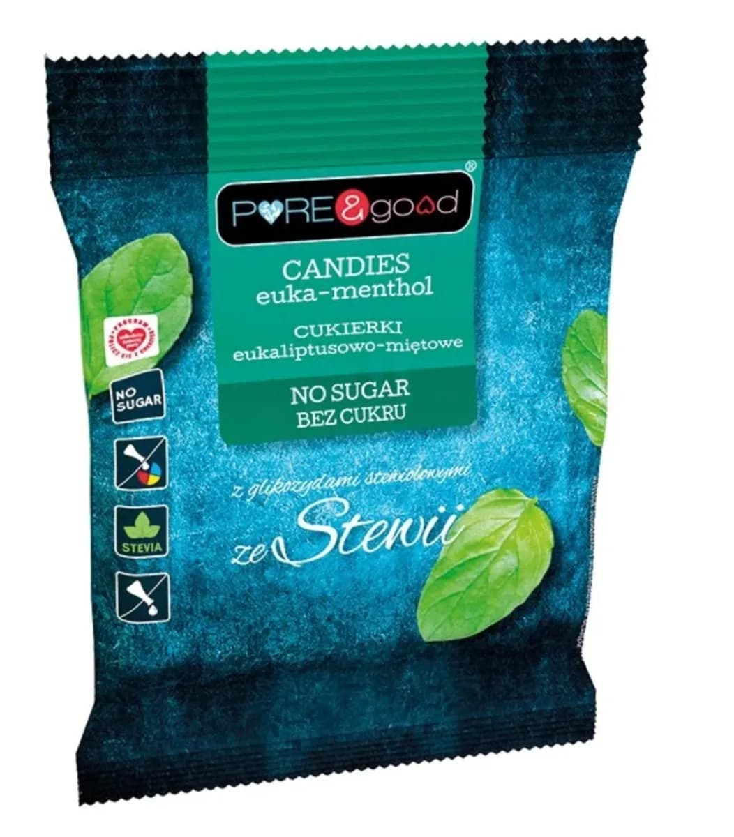 PURE & GOOD Cukierki eukaliptusowo-miętowe ze stewią bez cukru 50g - zdjęcie 1