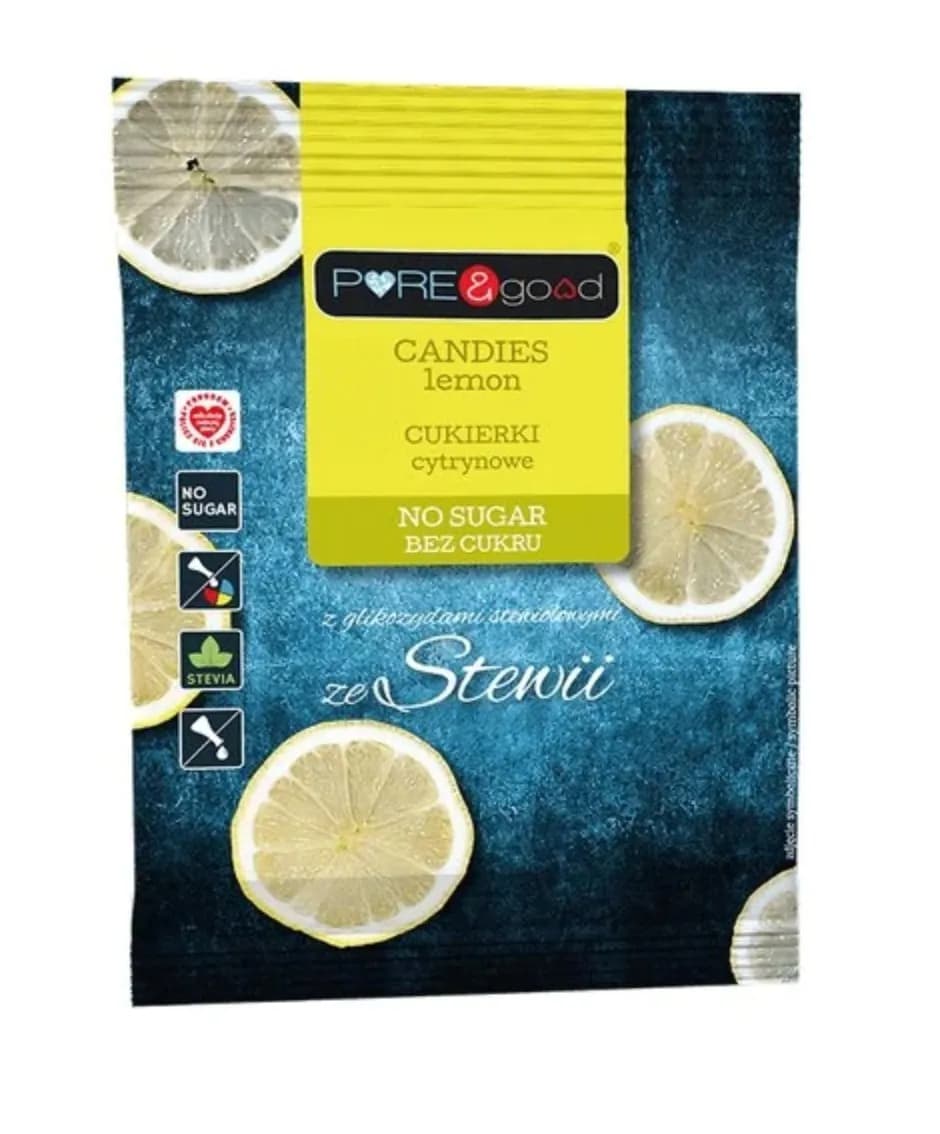 PURE & GOOD Cukierki cytrynowe ze stewią bez cukru 50g - zdjęcie 1