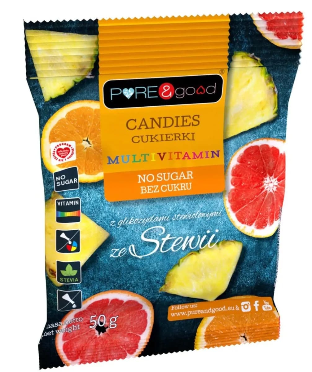 PURE & GOOD Cukierki multivitamin ze stewią bez cukru 50g - zdjęcie 1