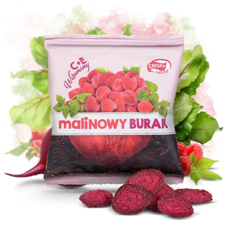 Crispy Natural Burak suszony z sokiem malinowym z witaminami Plasterki 18 g - zdjęcie 1