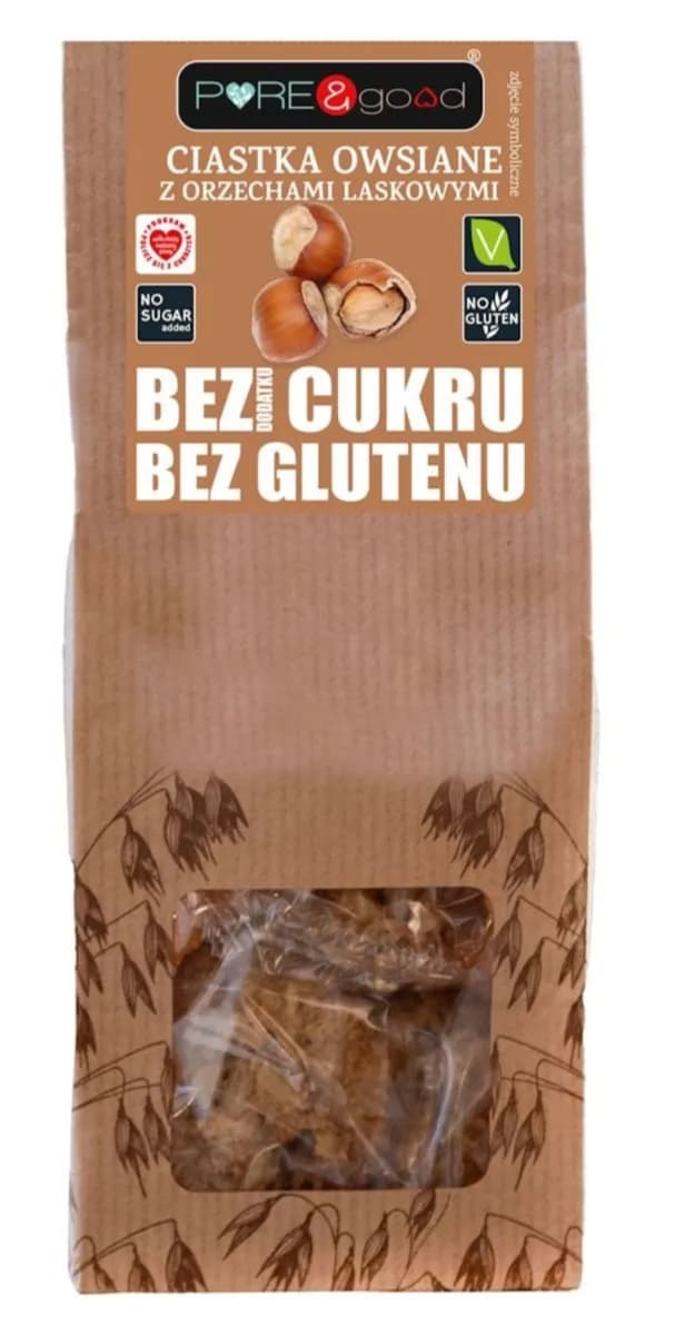 PURE & GOOD Ciastka owsiane z orzechami laskowymi bezgl. bez cukru 150g - zdjęcie 1