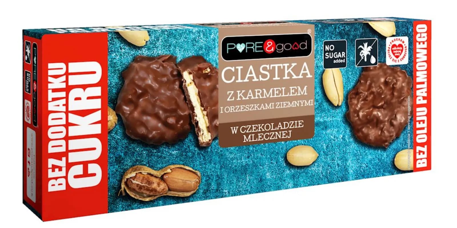 PURE & GOOD Ciastka z karmelem i orzechami w czekoladzie bez dod. cukru 128g - zdjęcie 1