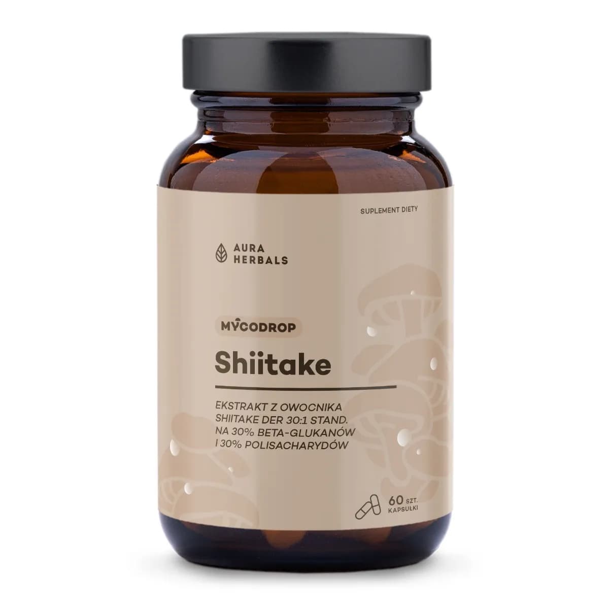 Aura Herbals MYCODROP Shiitake 30:1 30% beta-glukan 60 kapsułek - zdjęcie 1