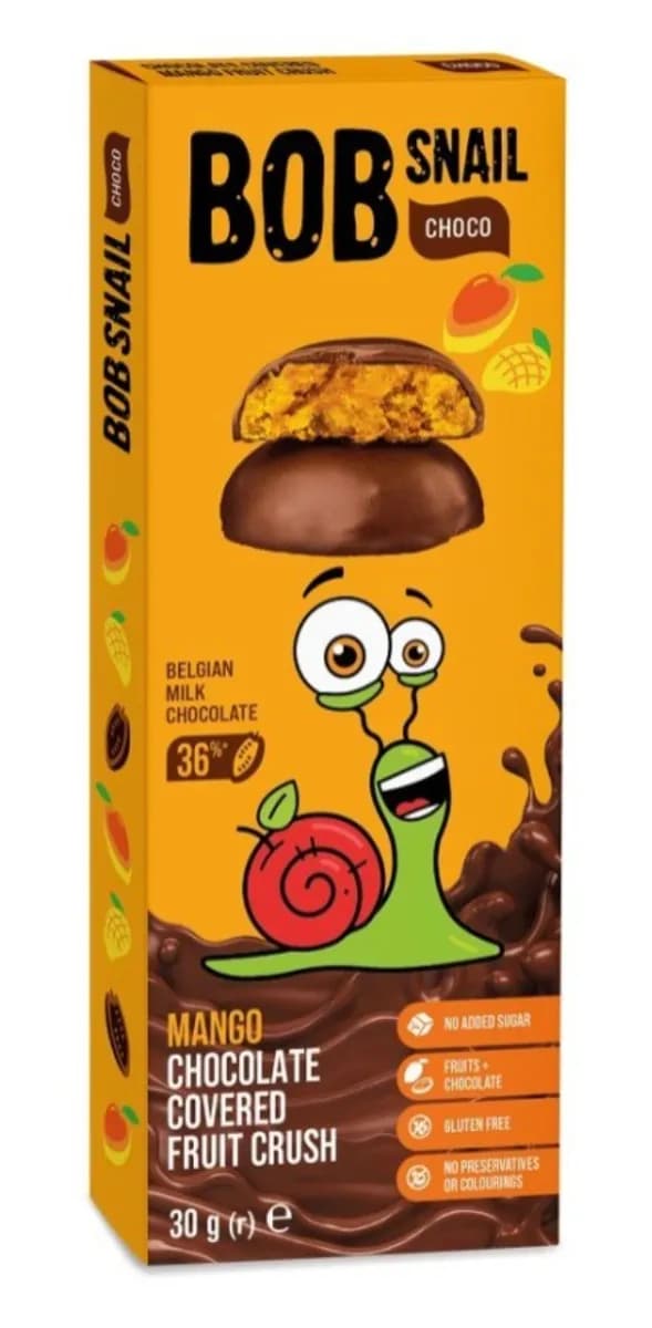 BOB SNAIL Przekąska jabłko mango w mlecznej belgijskiej czekoladzie 30 g - zdjęcie 1