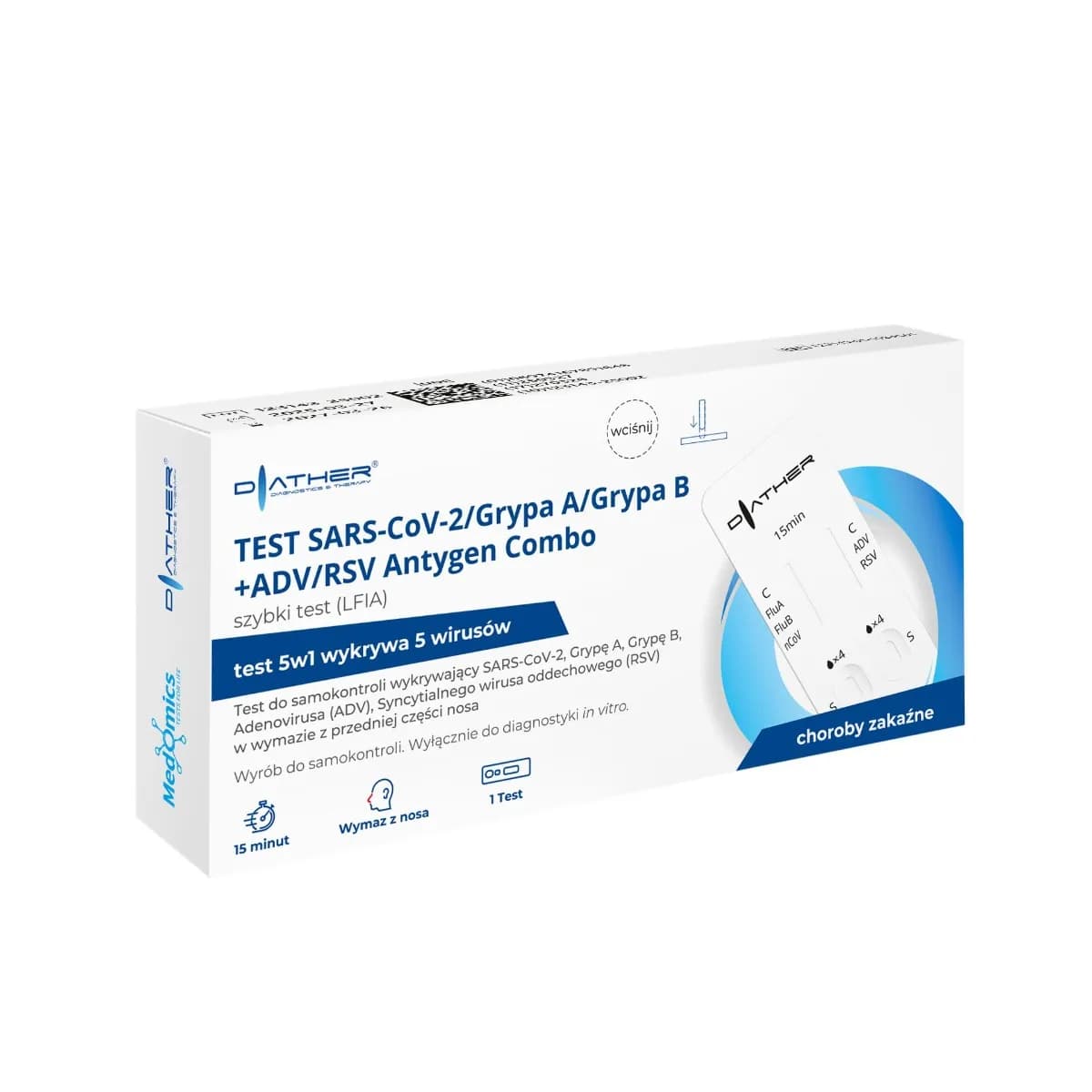 DIATHER Test SARS-CoV-2/Grypa A/Grypa B+ADV/RSV Antygen Combo - zdjęcie 1