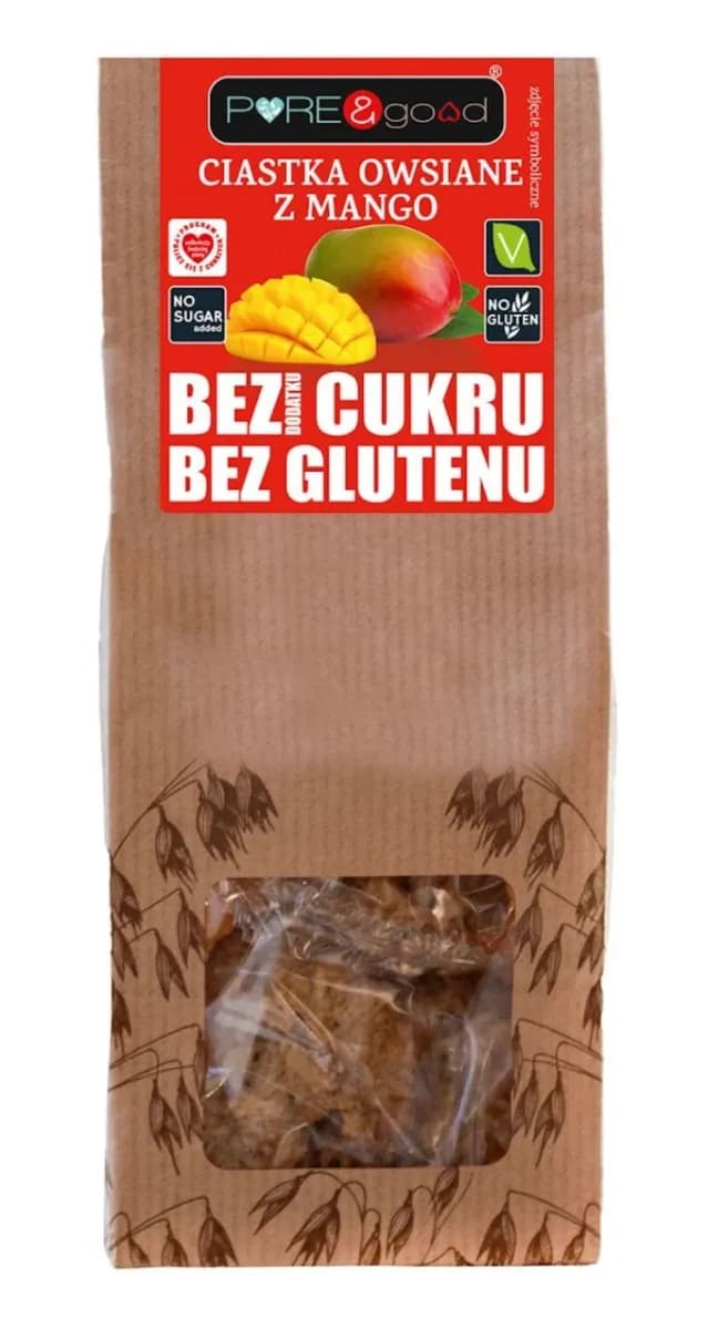 PURE & GOOD Ciastka owsiane z mango bezglutenowe bez cukru 150g - zdjęcie 1