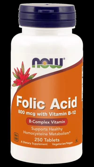 Now Foods Kwas foliowy z witamina B12 800 µg 250 tabletek - zdjęcie 1