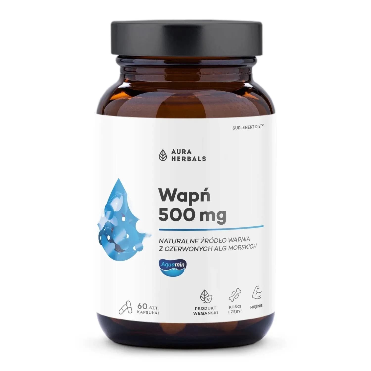 Aura Herbals Wapń 500 mg Aquamin 60 kapsułek - zdjęcie 1