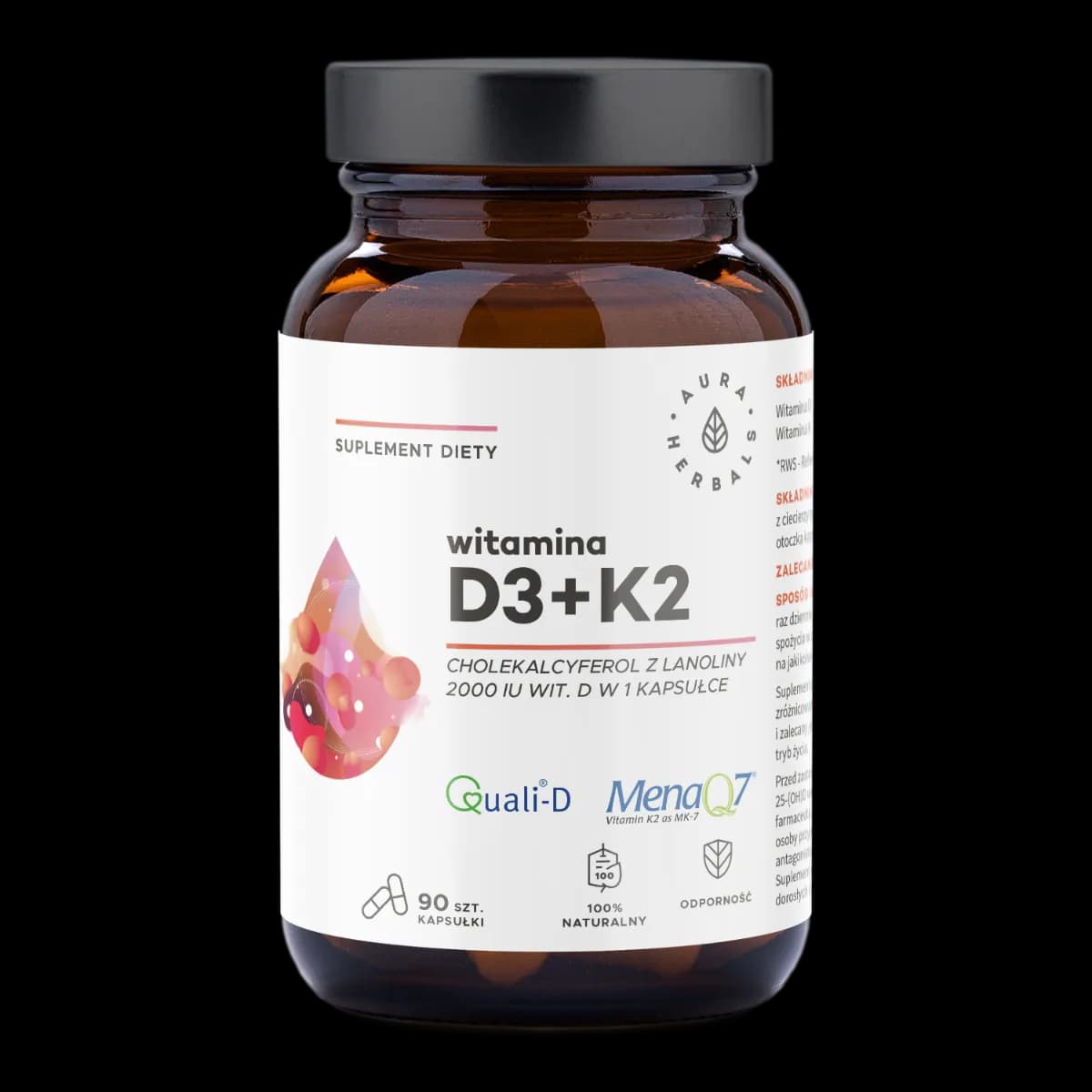 Aura Herbals Witamina D3 2000 IU + K2 90 kapsułek - zdjęcie 1