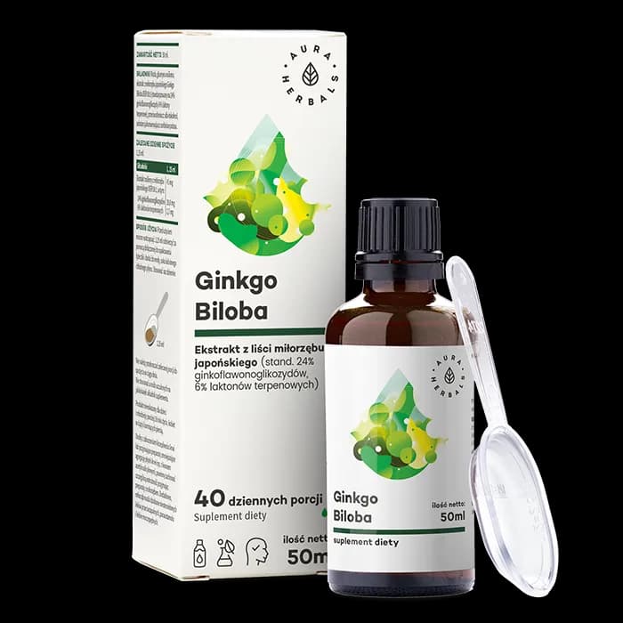 Aura Herbals Ginkgo Biloba - Miłorząb Japoński ekstrakt 50:1 50 ml w kroplach - zdjęcie 1