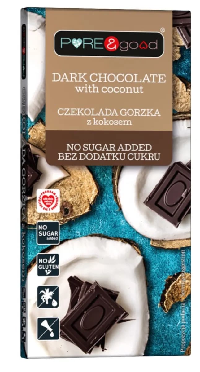 PURE & GOOD Czekolada gorzka z kokosem bez dodatku cukru 75g - zdjęcie 1