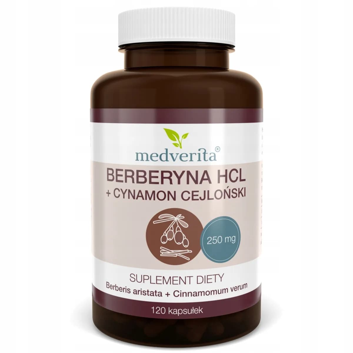 Medverita Berberyna HCL 98% 250mg + Cynamon 120 kapsułek - zdjęcie 1