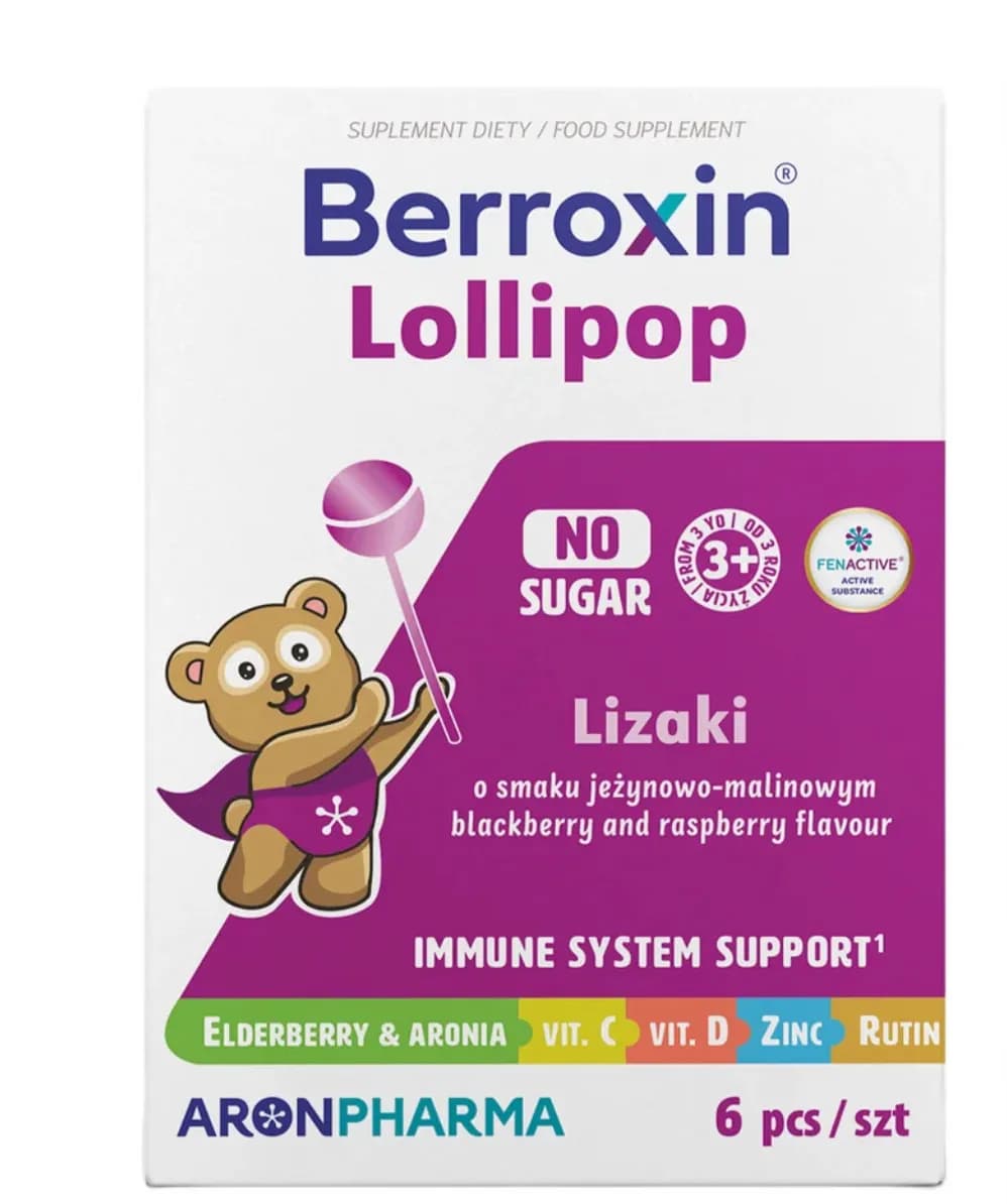 Aronpharma Berroxin® Lollipop 6 lizaków bez cukru smak jeżynowo-malinowy - zdjęcie 1