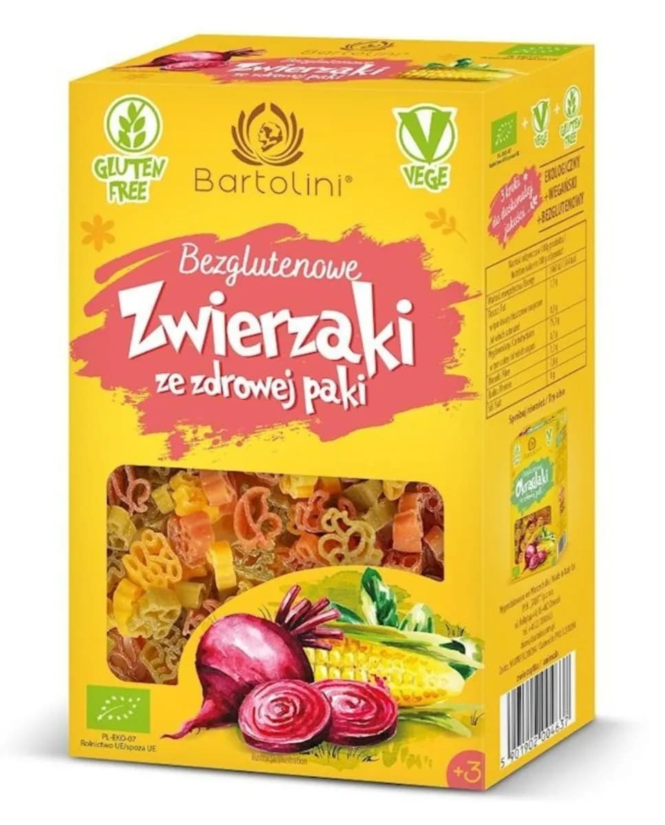 Bartolini Makaron Kukurydziany Warzywami Dla Dzieci Zwierzaki BIO 250 g - zdjęcie 1