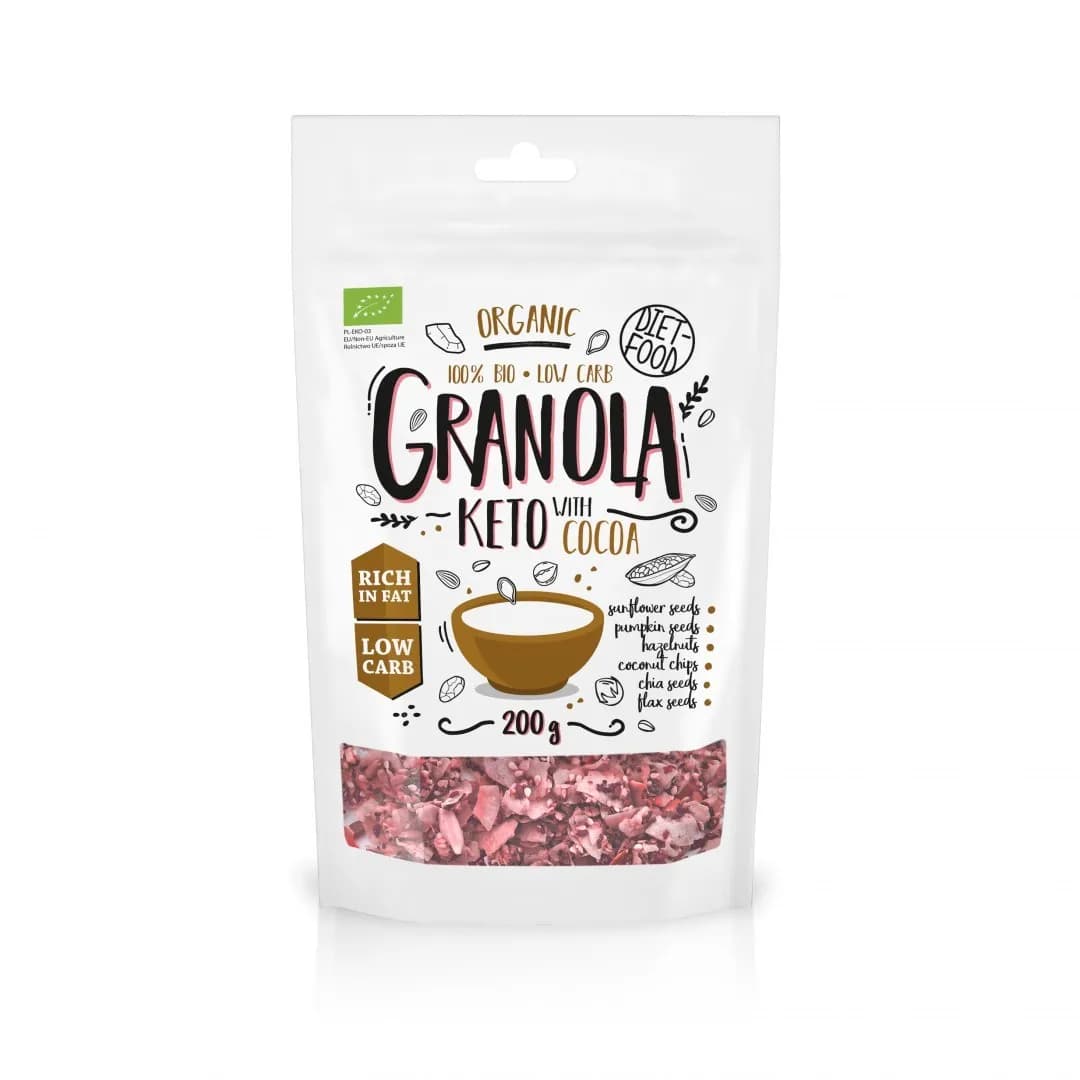 Diet Food Granola Keto z kakao z ol. pomarańczowym Bio 200g - zdjęcie 1
