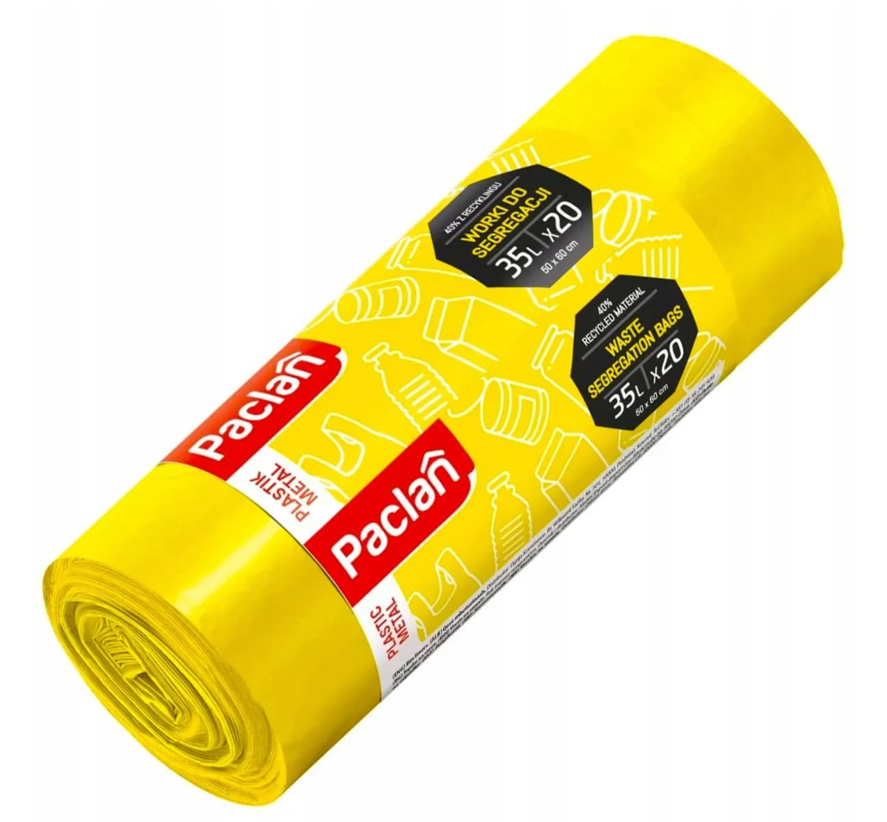 Paclan Worki do segracji plastik żółty 35L 20 sztuk - zdjęcie 1