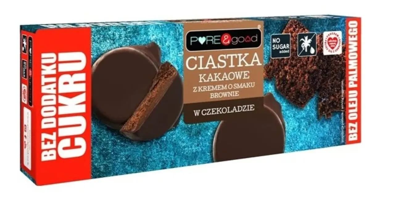 PURE & GOOD Ciastka kakaowe krem brownie w czekoladzie bez dod. cukru 128g - zdjęcie 1
