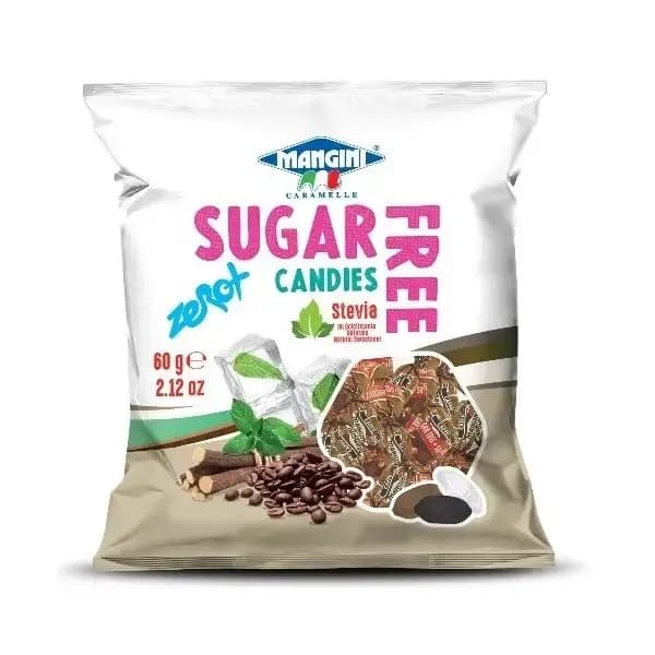MANGINI Cukierki o smaku kawowym ze stewią bez cukru 60 g - zdjęcie 1