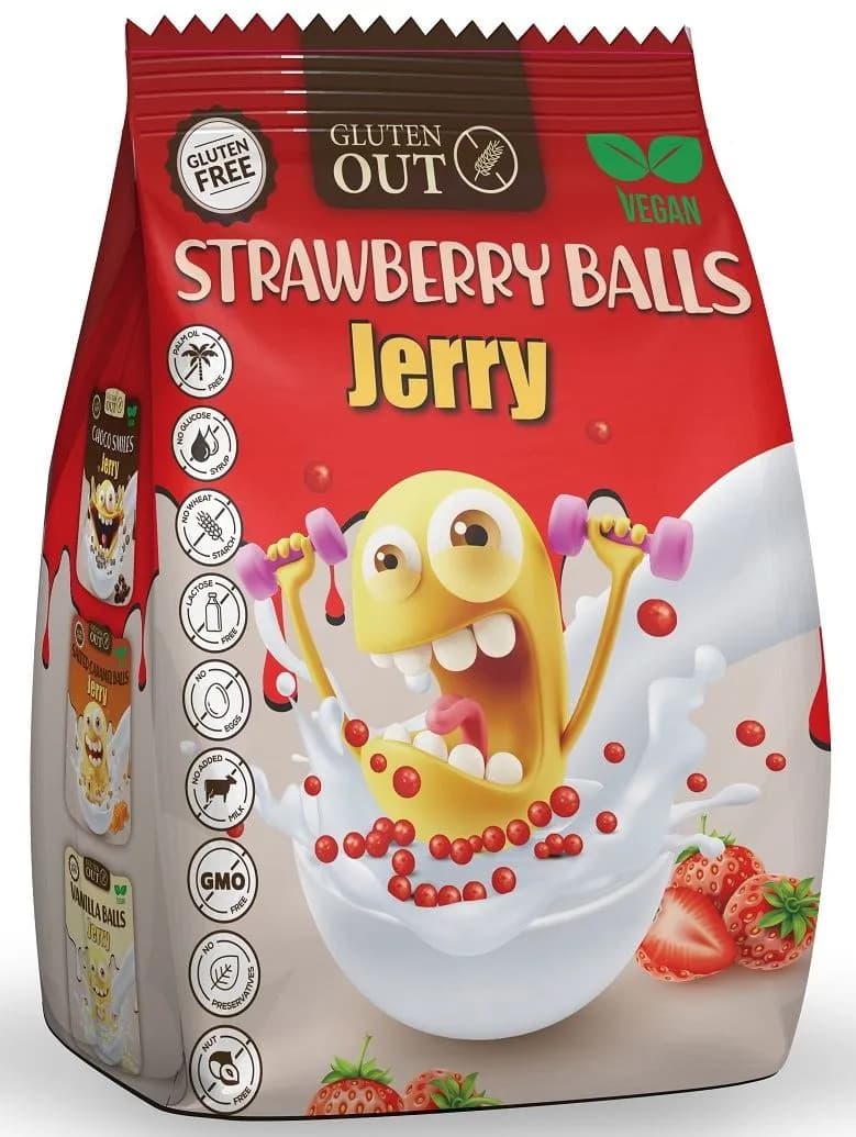 Jerry Gluten Out Kulki Zbożowe Truskawkowe Bezglutenowe 375 g - zdjęcie 1