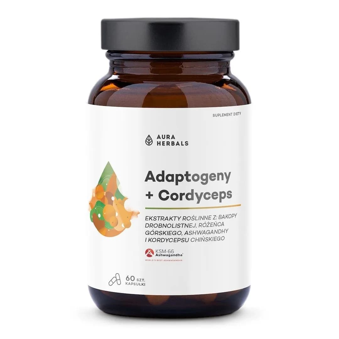 Aura Herbals Adaptogeny ekstrakty roślinne + Cordyceps 60 kapsułek - zdjęcie 1