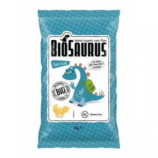 BIOSAURUS Chrupki kukurydziane Dinozaury z solą morską BIO 50 g - zdjęcie 1