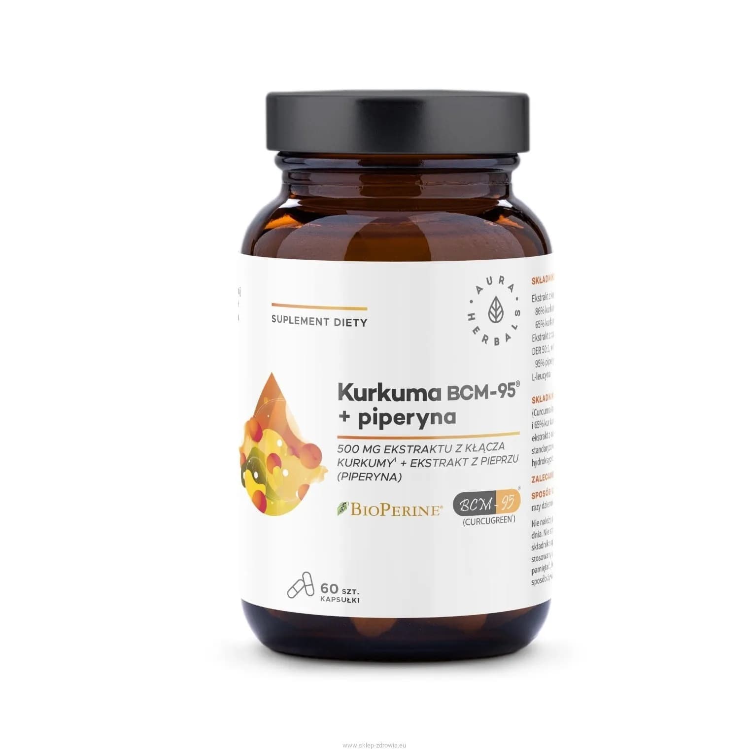 Aura Herbals Kurkuma 500 mg BCM-95 + piperyna 60 kapsułek - zdjęcie 1