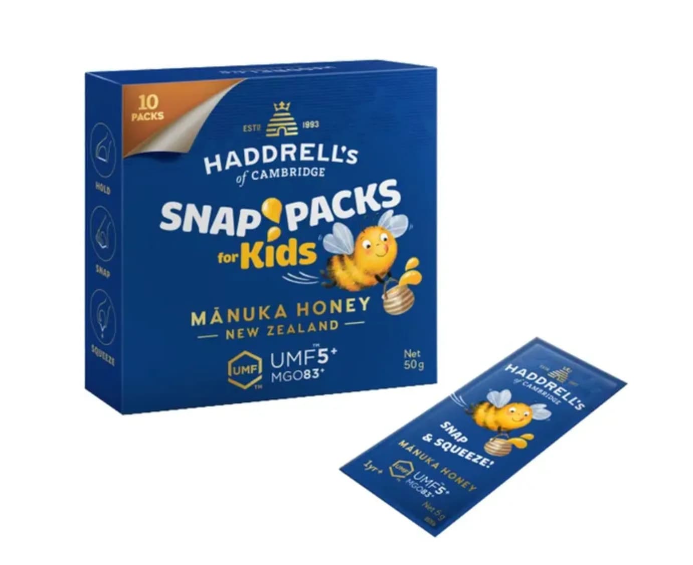 Haddrell's Snap Pack Kids Miód Manuka UMF 5+ MGO83+ 50 g - zdjęcie 1