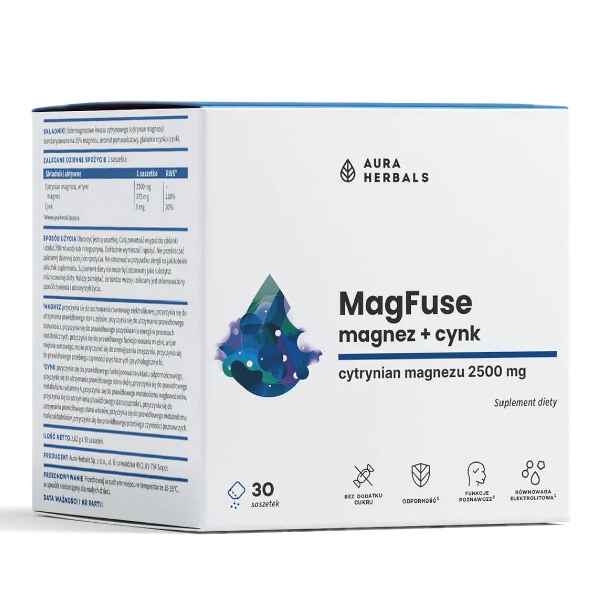 Aura Herbals MagFuse magnez + cynk 30 saszetek - zdjęcie 1