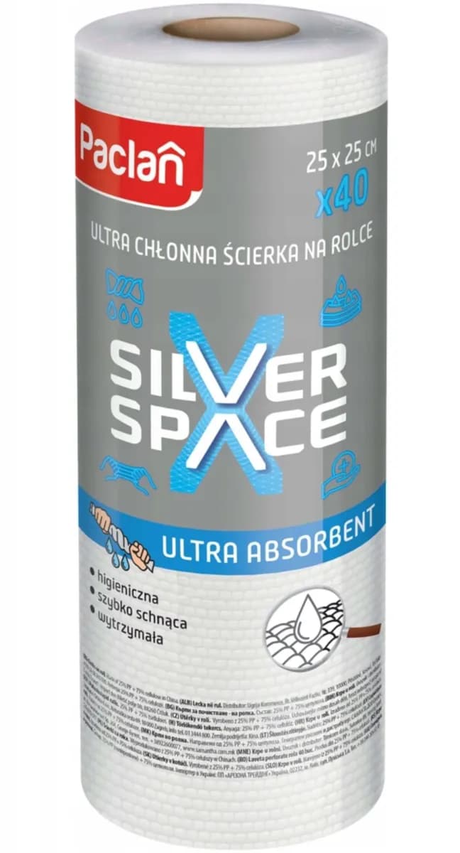 Paclan Silver Space Ściereczka na rolce 40 sztuk 25 x 25 cm - zdjęcie 1