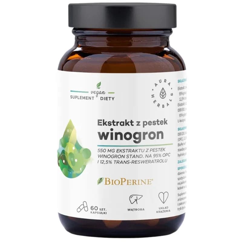 Aura Herbals Ekstrakt z pestek winogron OPC 550 mg 60 kapsułek - zdjęcie 1