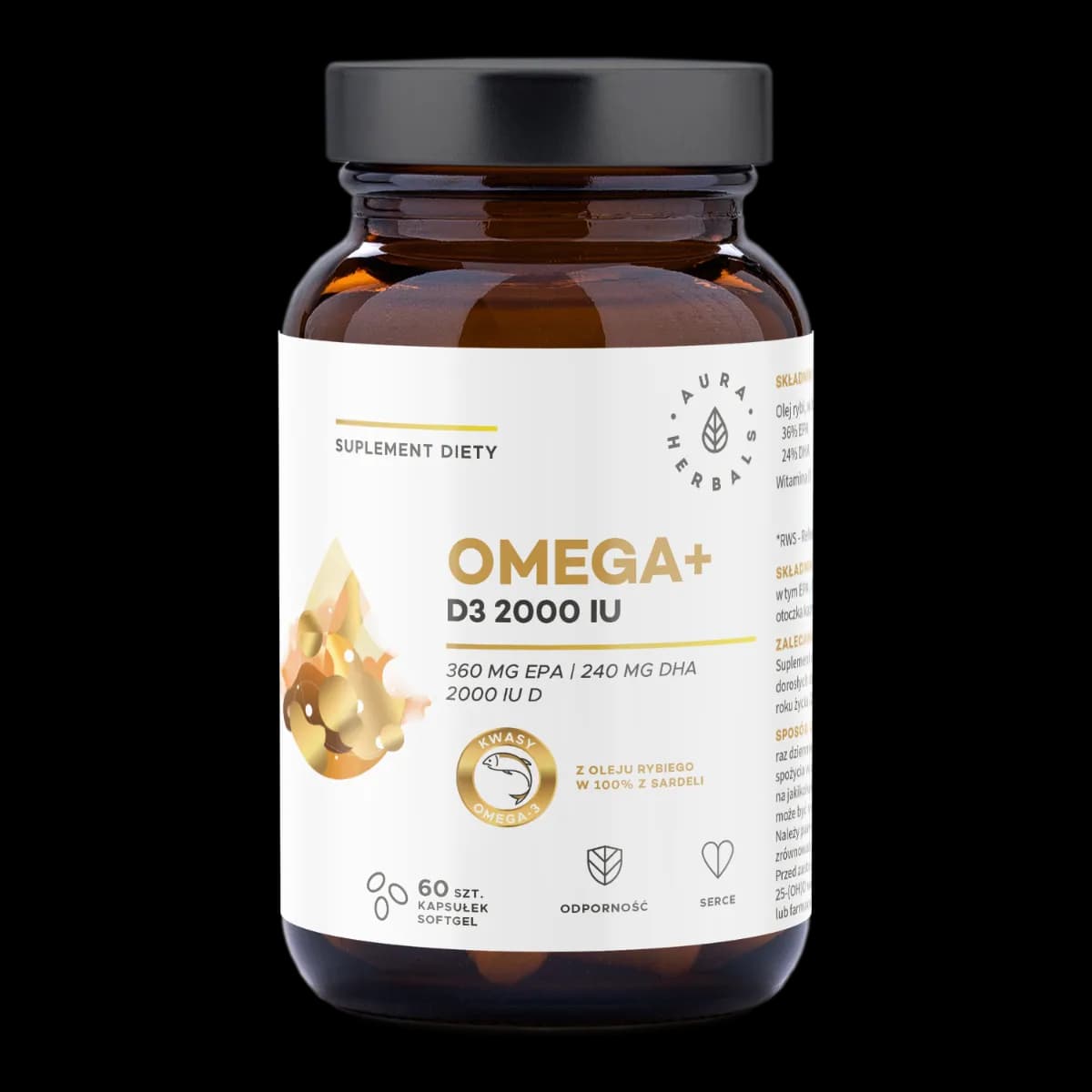 Aura Herbals Omega+ Witamina D3 2000 IU 60 kapsułek - zdjęcie 1