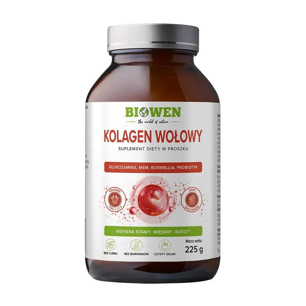 Biowen Kolagen wołowy typu I II III proszek 225 g - zdjęcie 1