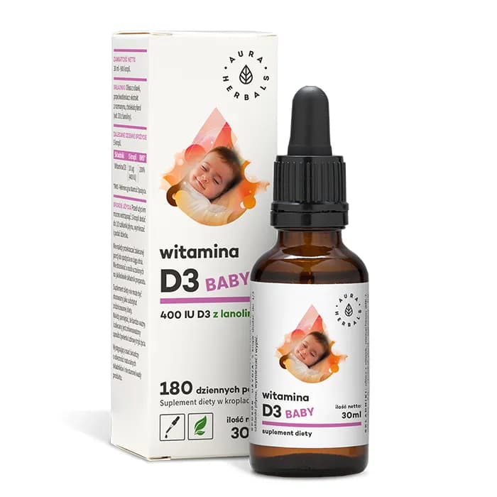 Aura Herbals Witamina D3 Baby dla dzieci 400 IU 30 ml w kroplach - zdjęcie 1