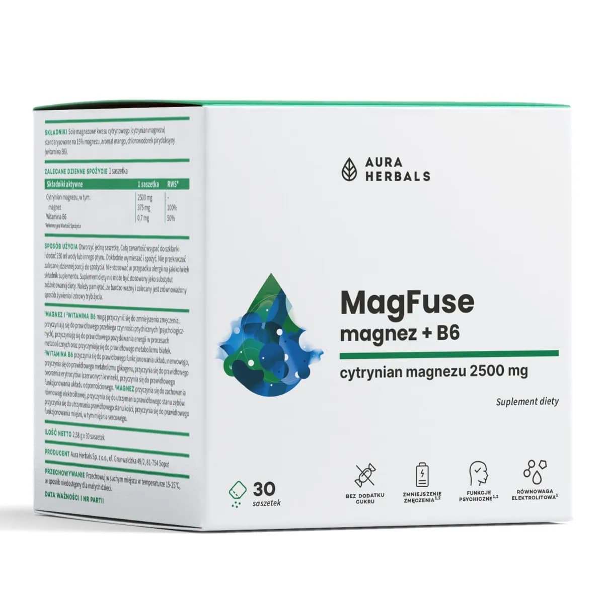 Aura Herbals MagFuse magnez + B6 30 saszetek - zdjęcie 1