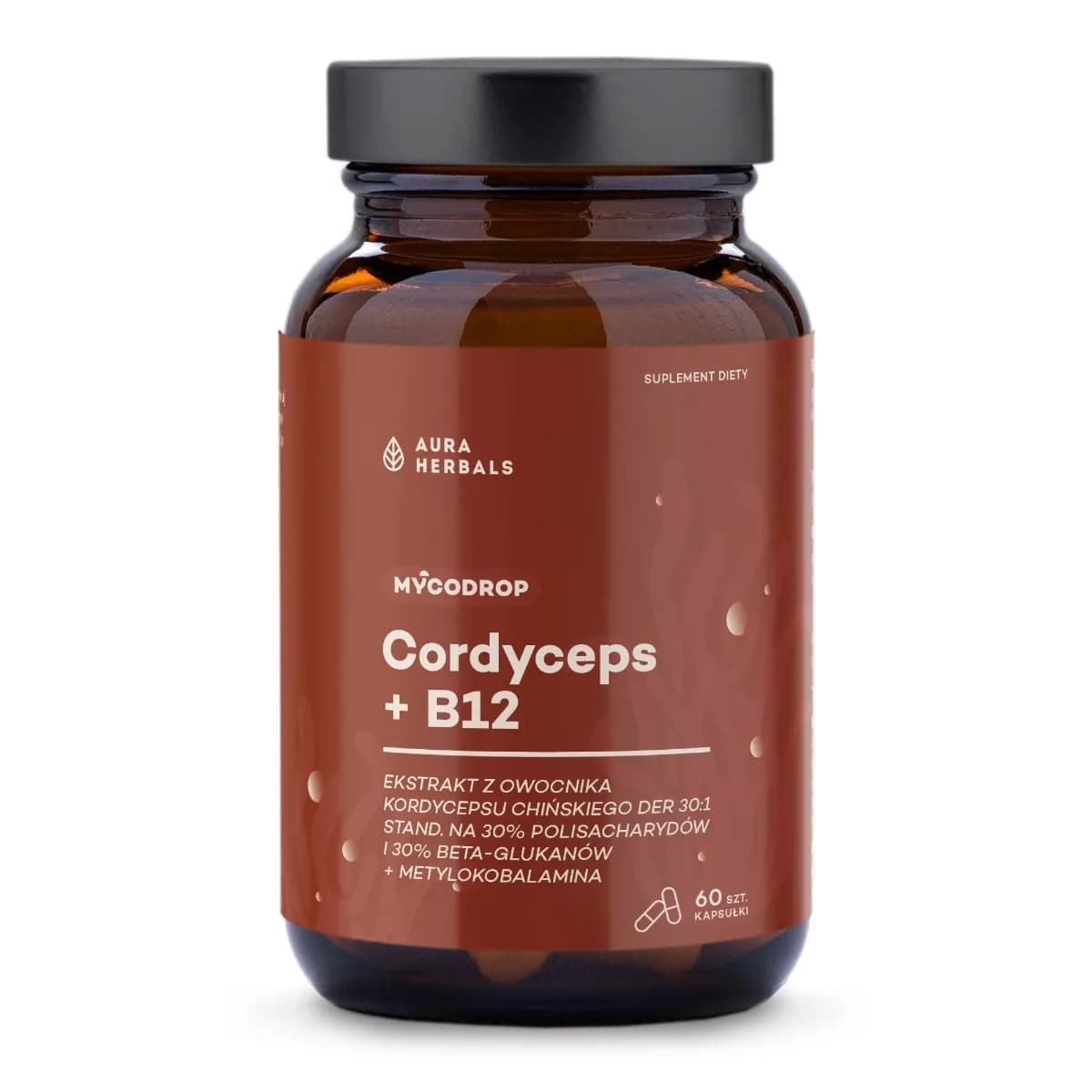 Aura Herbals MYCODROP Cordyceps 30:1 + B12 30% beta-glukan 60 kapsułek - zdjęcie 1