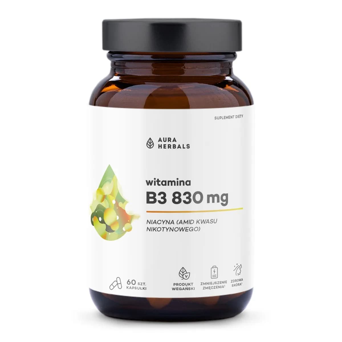 Aura Herbals Witamina B3 830 mg niacyna 60 kapsułek - zdjęcie 1