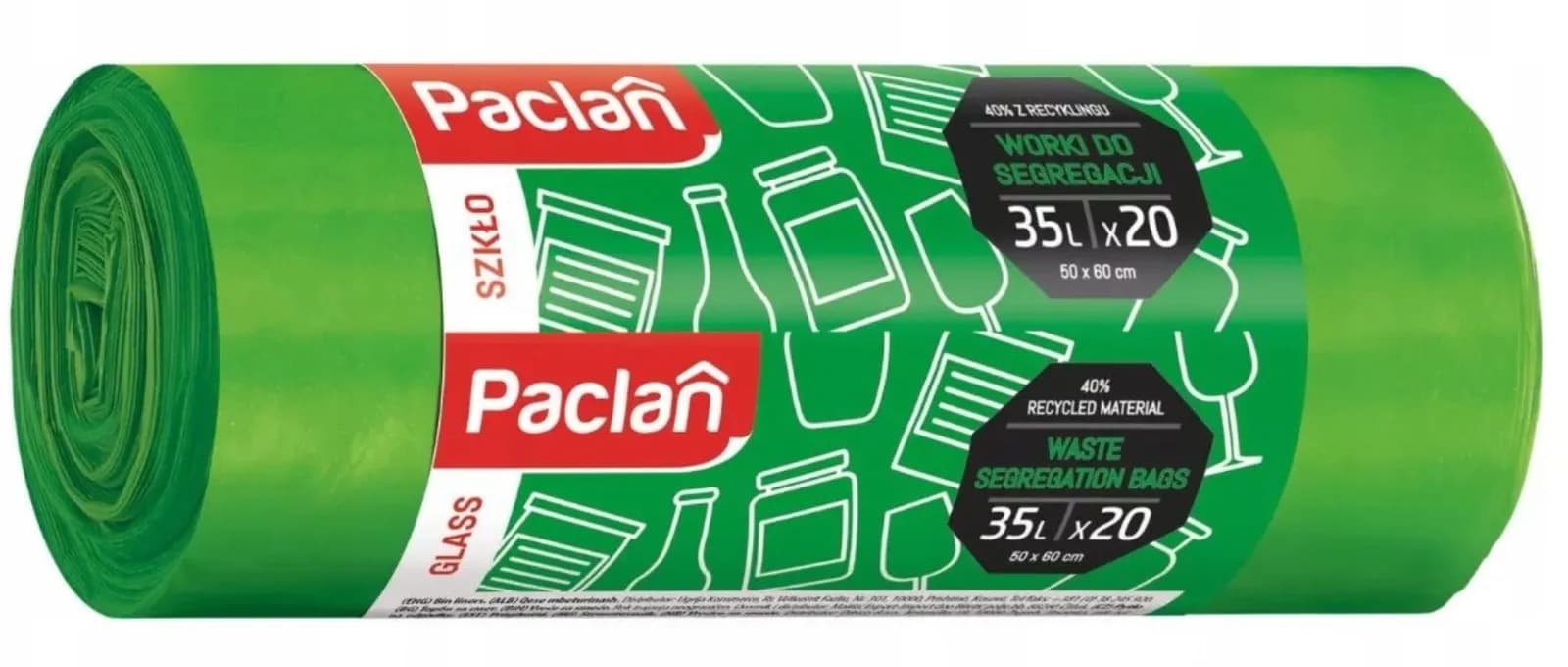 Paclan Worki do segregacji szkło zielony 35L 20 sztuk - zdjęcie 1
