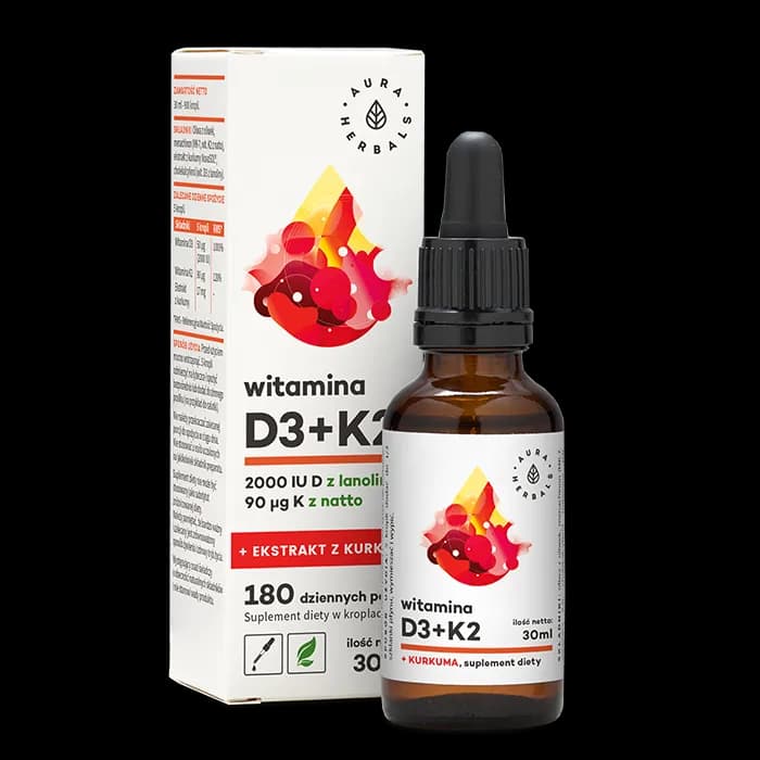 Aura Herbals Witamina D3 2000 IU + K2 + ekstrakt z kurkumy 30 ml - zdjęcie 1