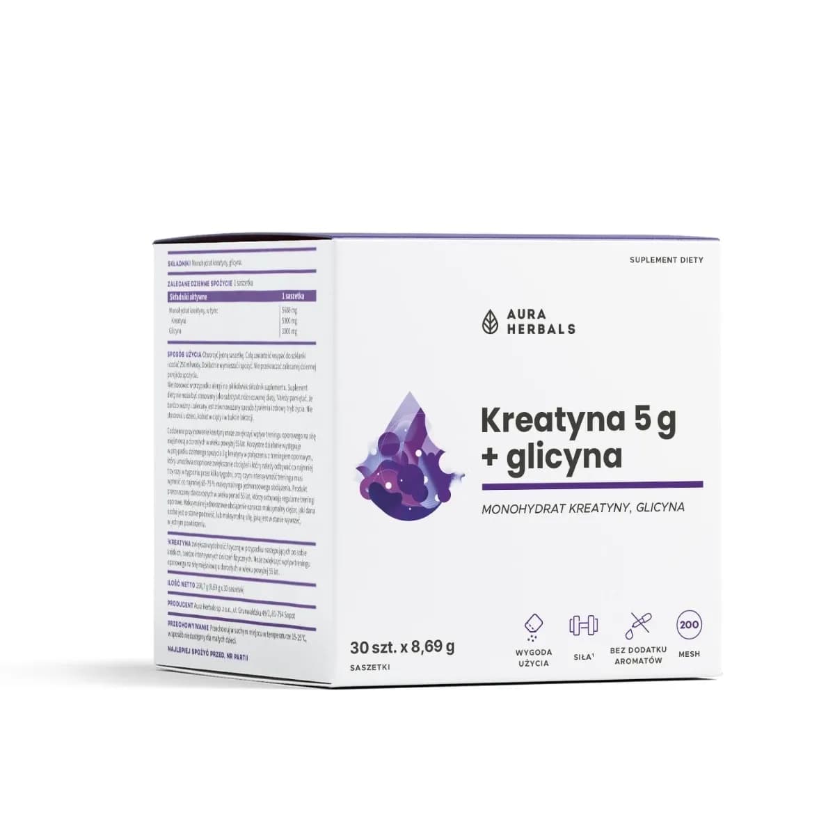Aura Herbals Kreatyna 5 g monohydrat + glicyna 30 saszetek - zdjęcie 1
