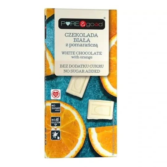 PURE & GOOD Czekolada biała z pomarańczą bez cukru 75g - zdjęcie 1