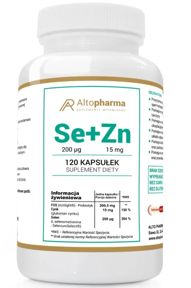 Altopharma Selen 200 µg + Cynk 15 mg+ Prebiotyk Vege 120 kapsułek - zdjęcie 1