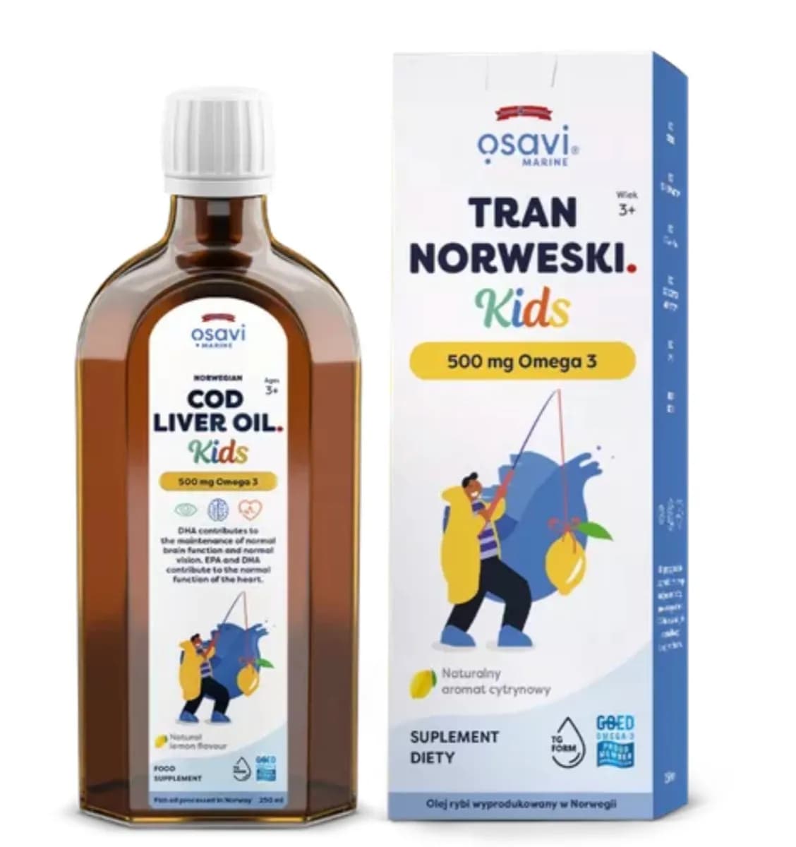 Osavi Tran Norweski Kids 500mg Omega 3 250ml o aromacie cytrynowym - zdjęcie 1