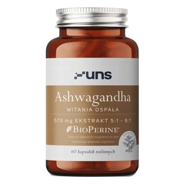 UNS Ashwagandha Witania Ospała 570mg + Bioperine 60 vege kapsułek - zdjęcie 1