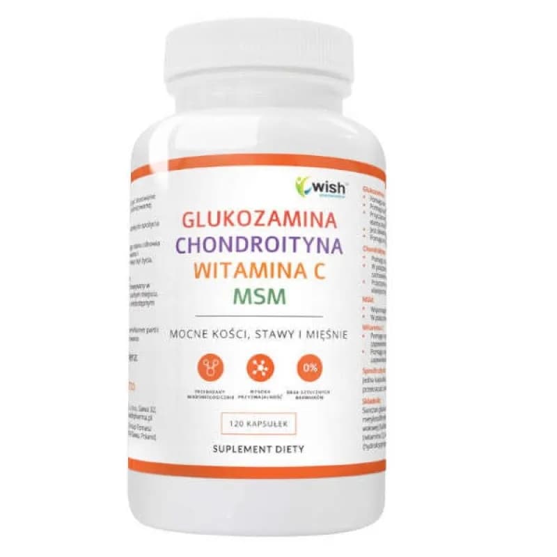 Wish Glukozamina Chondroityna Wołowa MSM Witamina C 120 kapsułek - zdjęcie 1