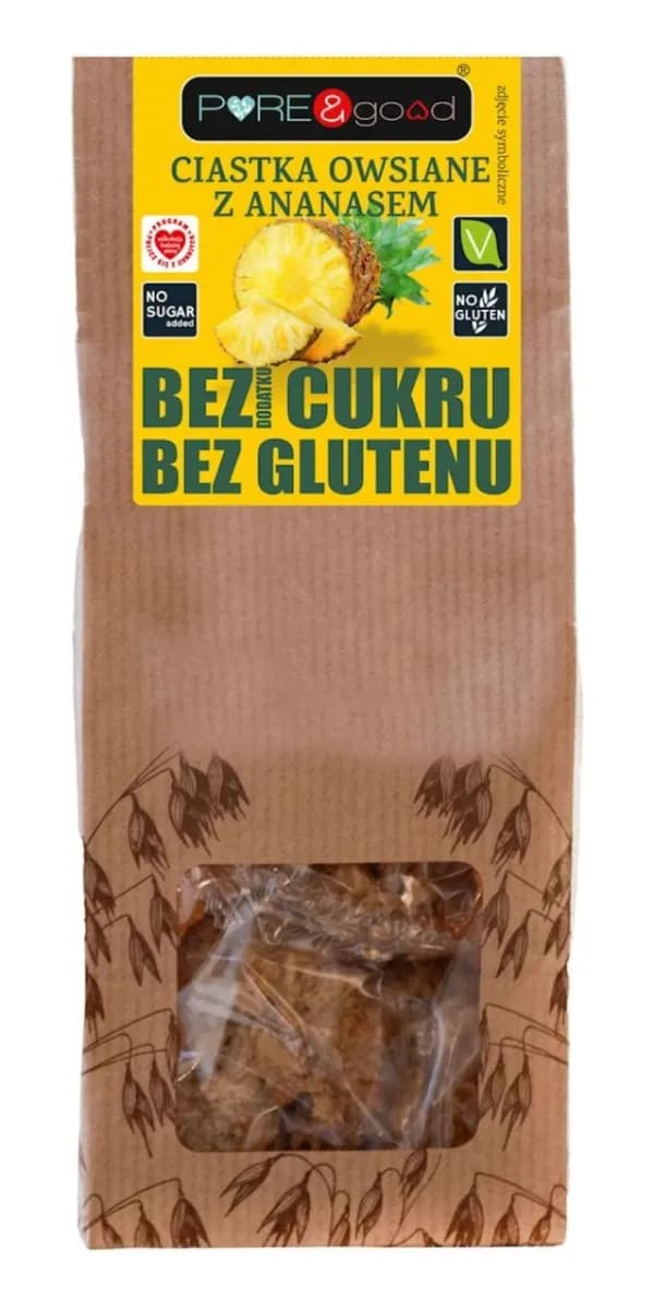 PURE & GOOD Ciastka owsiane z ananasem bezglutenowe bez cukru 150g - zdjęcie 1